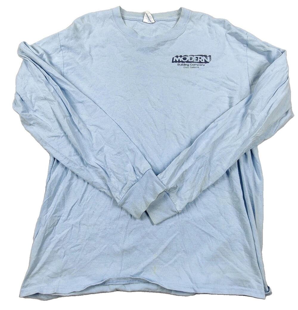 Port & Company Modern Building Company Shirt Mens Large Blue Long Sleeve Tee